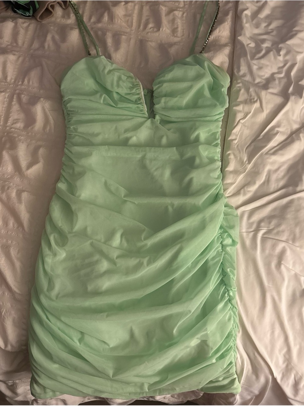 Oh Polly Mint Green Ruched Mini Dress